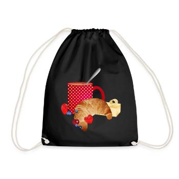 Breakfast still life with croissant, coffee, berries - Drawstring Bag - black - Front
