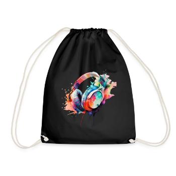 Dynamic Quad of Colorful Headphones - Drawstring Bag - black - Front