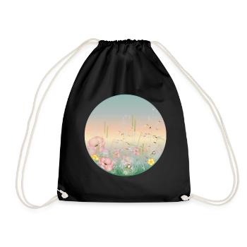 delicately blooming meadow in pastel colors in spring - Drawstring Bag - black - Front