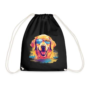 Drôle de chien Golden Retriever avec des lunettes de soleil - Sac de sport léger - noir - Devant