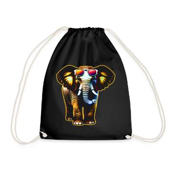 Cool elephant with sunglasses - Drawstring Bag - black - Front