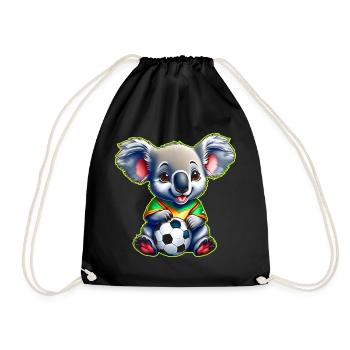 Cute Koala Bear with Soccer Ball - Drawstring Bag - black - Front