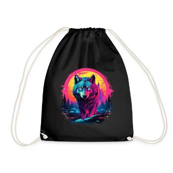 Wolf Wolfskopf Wölfe Wolfsrudel Natur Neon Bunt - Turnbeutel - Schwarz - Vorne