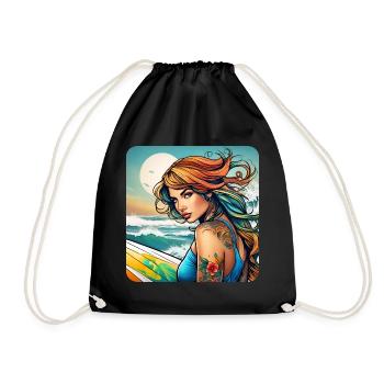 Jolie surfeuse fille sur la plage avec coucher de soleil - Sac de sport léger - noir - Devant