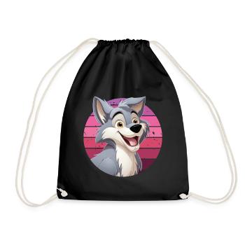Wolf Laughs Cartoon Comic Wolf Head Wolves Cute - Drawstring Bag - black - Front