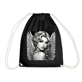 Cute angel with flowers and tattoos - Drawstring Bag - black - Front