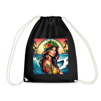 Jolie surfeuse fille sur la plage avec coucher de soleil - Sac de sport léger - noir - Devant