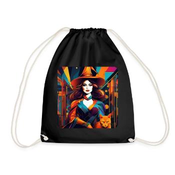 Beautiful witch with cat in retro style - Drawstring Bag - black - Front