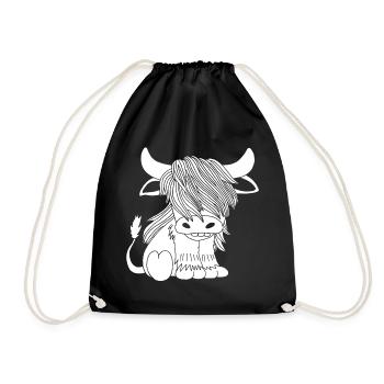 White long-haired cow - Drawstring Bag - black - Front