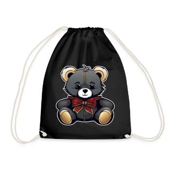 Cute Teddy Bear with Bow - Drawstring Bag - black - Front