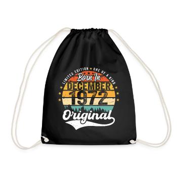 Original December 1972 Vintage Birthday 1972 - Drawstring Bag - black - Front