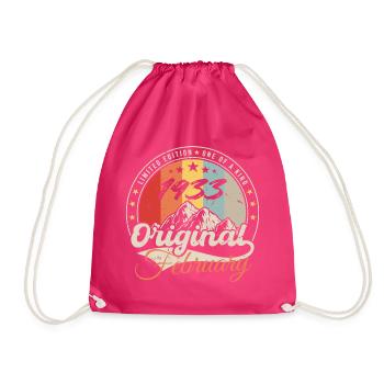 Birthday Gift February 1933 Vintage 91 Years - Drawstring Bag - fuchsia - Front