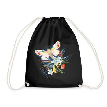 seltener Schmetterling mit exotischen Blüten - Turnbeutel - Schwarz - Vorne