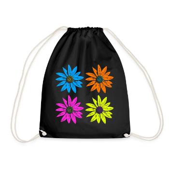 Blumen Pop Art vier Farben - Turnbeutel - Schwarz - Vorne