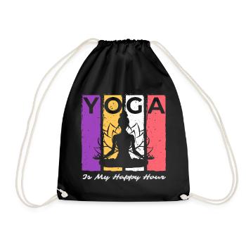 Yoga Is My Happy Hour Vintage Yoga Saying - Drawstring Bag - black - Front