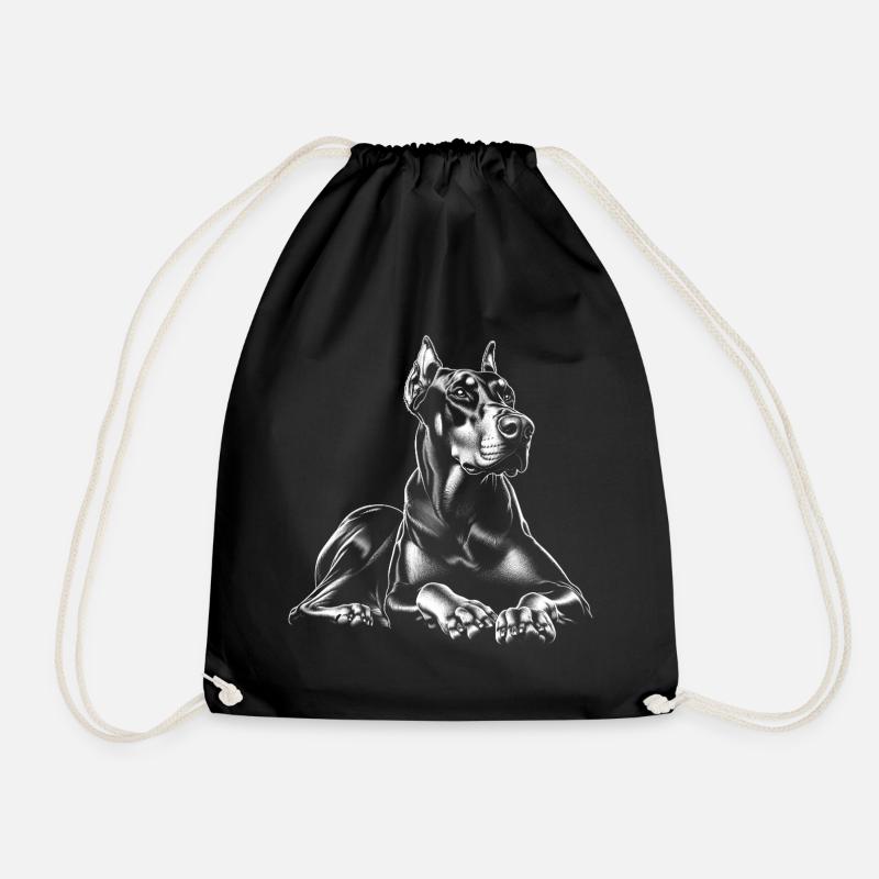 Cool Doberman in lying pose in black and white - Drawstring Bag - black