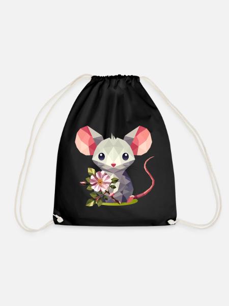 Maus mit Heckenrose – süßes Kinder-Motiv - Turnbeutel - Schwarz