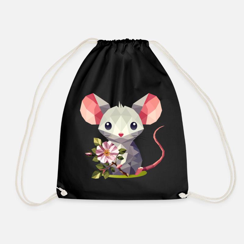 Maus mit Heckenrose – süßes Kinder-Motiv - Turnbeutel - Schwarz