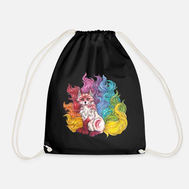 Regenbogen Kitsune mythischer Fuchs Geschenk Manga - Turnbeutel - Schwarz