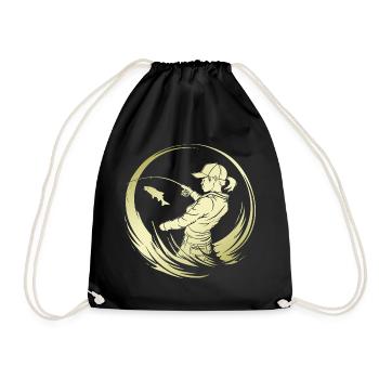Fishing Silhouette Fisherman - Drawstring Bag - black - Front
