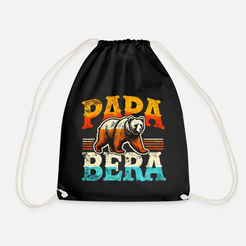 Papa Bear Retro Style, Fathers  - Drawstring Bag - black