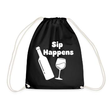 Sip Happens Wine Bottle Glass - Drawstring Bag - black - Front