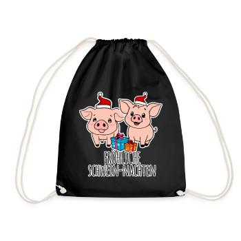Pig Christmas, Happy Pig Nights! - Drawstring Bag - black - Front