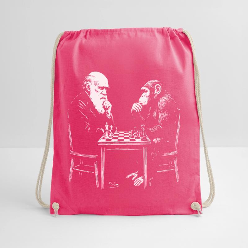 Darwin plays chess with monkey - Evolution game Drawstring Bag