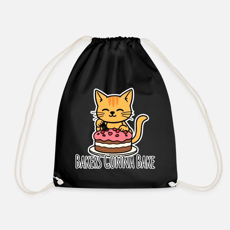 The cute baker cat bakes a cake! - Drawstring Bag - black