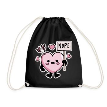 Kawaii Herz Nope Schild Anti Valentinstag - Turnbeutel - Schwarz - Vorne