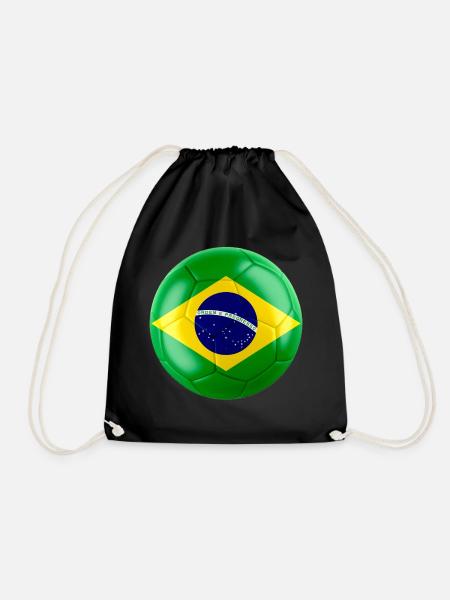 BRAZIL'S FLAG ON A FOOTBALL - Drawstring Bag - black