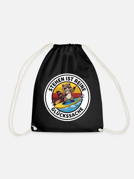 SUP Waschbär Stehen ist Reine Glückssache Geschenk - Turnbeutel - Schwarz