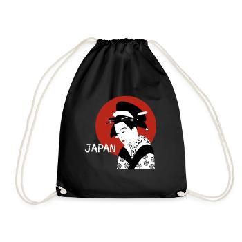 japan geisha flag art woman cosplay manga kimon - Drawstring Bag - black - Front