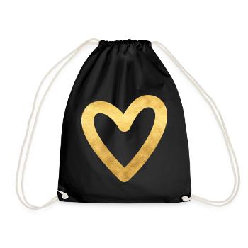 Herz gold I Symbol Liebe Geschenk - Turnbeutel - Schwarz - Vorne