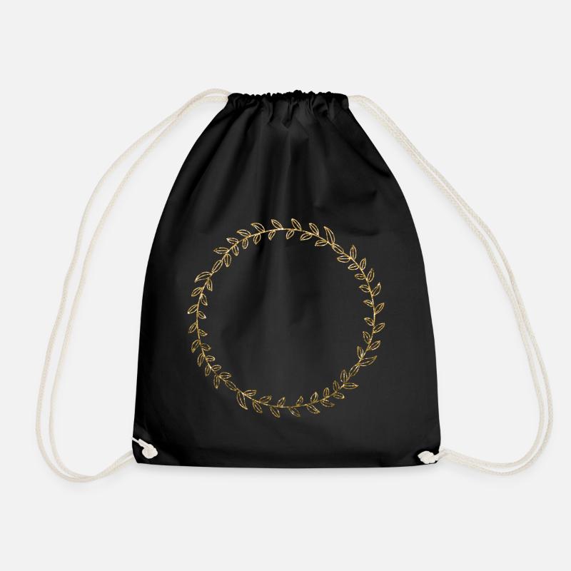 GOLD, Wreath, Ornament, Monogram, Vintage, Love - Drawstring Bag - black