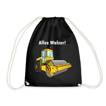 Dampfwalze, Alles Walzer, niederwalzen, Straßenbau - Turnbeutel - Schwarz - Vorne