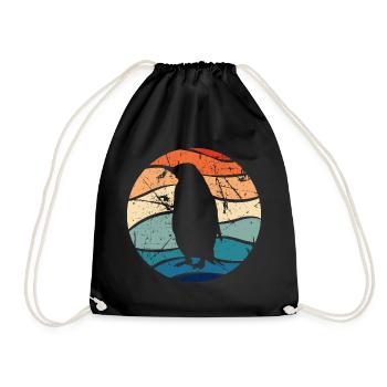 Pinguin Pinguine Tier Eis Vogel Retro Geschenk - Turnbeutel - Schwarz - Vorne
