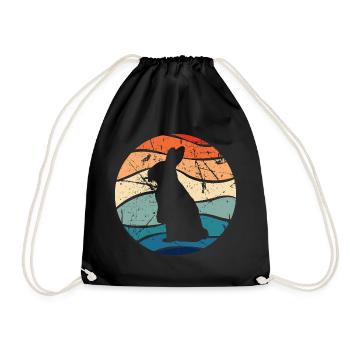 Rabbit Easter Retro Gift - Drawstring Bag - black - Front