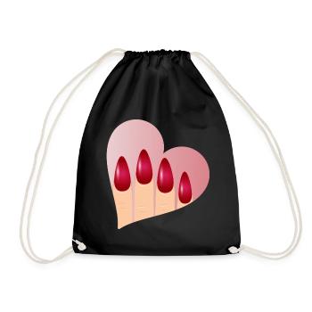 Manicure with Love - Heart with Red Fingernails - Drawstring Bag - black - Front