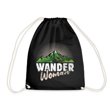 Wandern Wander Woman - Berge Natur Freizeit Damen - Turnbeutel - Schwarz - Vorne