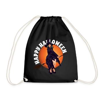 Happy Halloween Scary Lady Witchcraft Broomstick - Drawstring Bag - black - Front