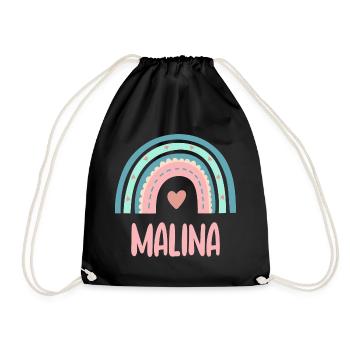 Malina Name Regenbogen Baby - Turnbeutel - Schwarz - Vorne