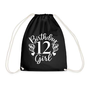 12th Birthday Girl, 12 Years Old Gift For Kids - Drawstring Bag - black - Front