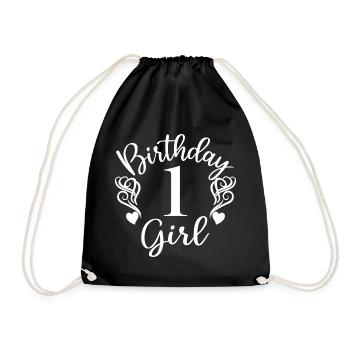 1. Geburtstag Mädchen, 1 Jahr altes Geschenk für Kinder - Turnbeutel - Schwarz - Vorne