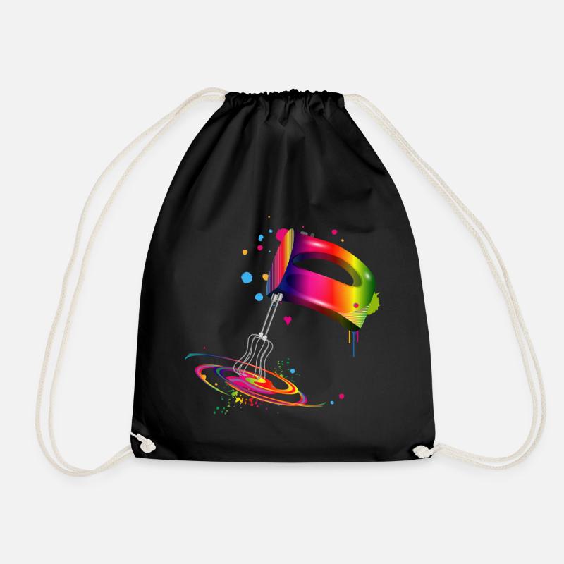 Handrührgerät in bunten Regenbogen Farben - Turnbeutel - Schwarz