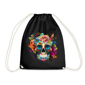 Crâne de crâne de sucre coloré avec bandana de teinture de cravate - Sac de sport léger - noir - Devant