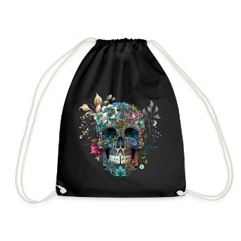 Mexican skull, flowers, skull, skull - Drawstring Bag - black - Front
