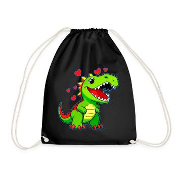 Cute cartoon dinosaur with hearts - Drawstring Bag - black - Front