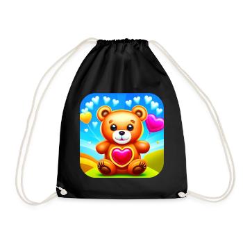 Cute teddy bear with hearts - Drawstring Bag - black - Front