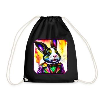 Colorful crazy bunny in steampunk stylle - Drawstring Bag - black - Front